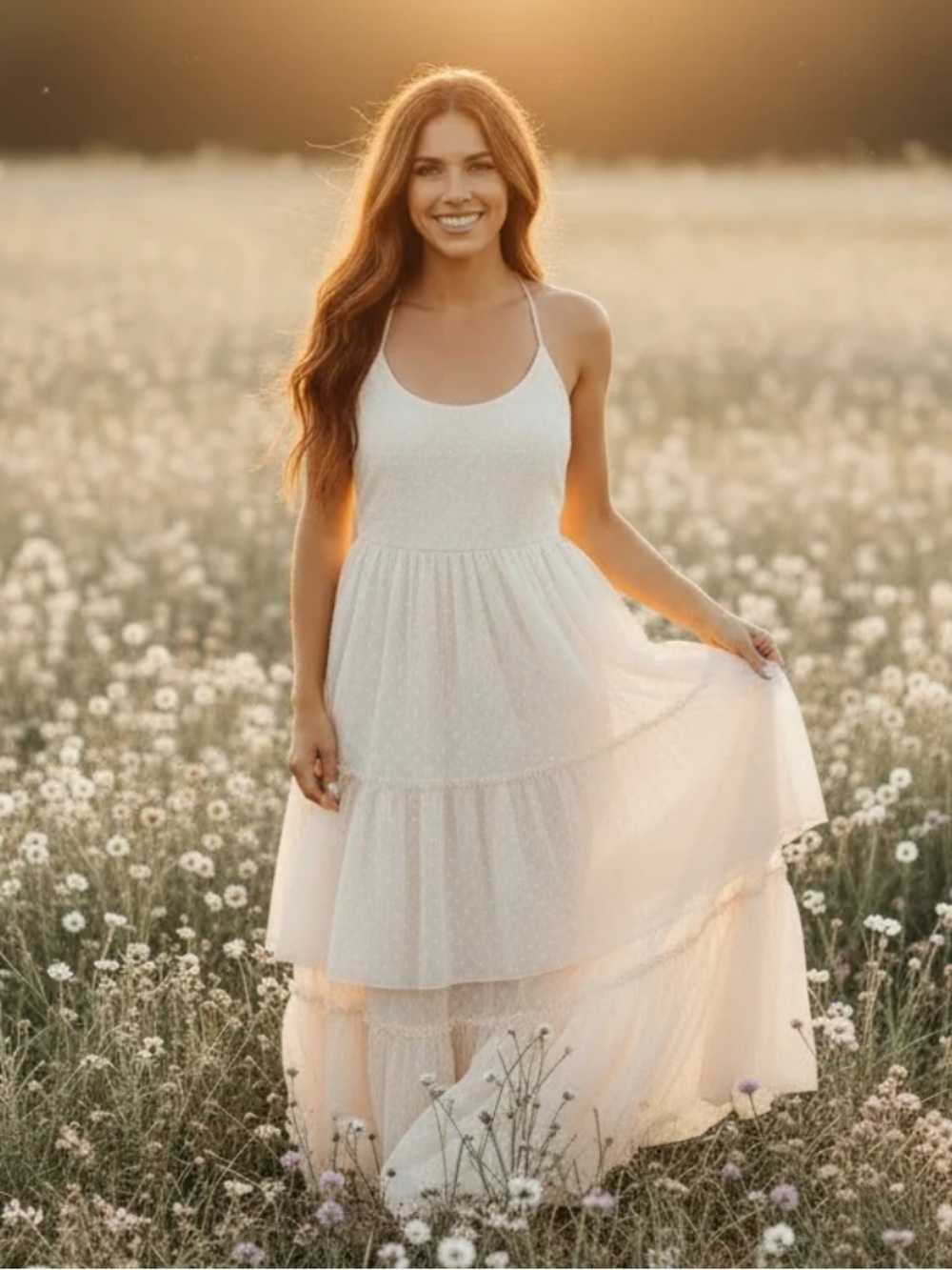 Lightweight White Tiered Maxi Dress with Spaghetti Straps